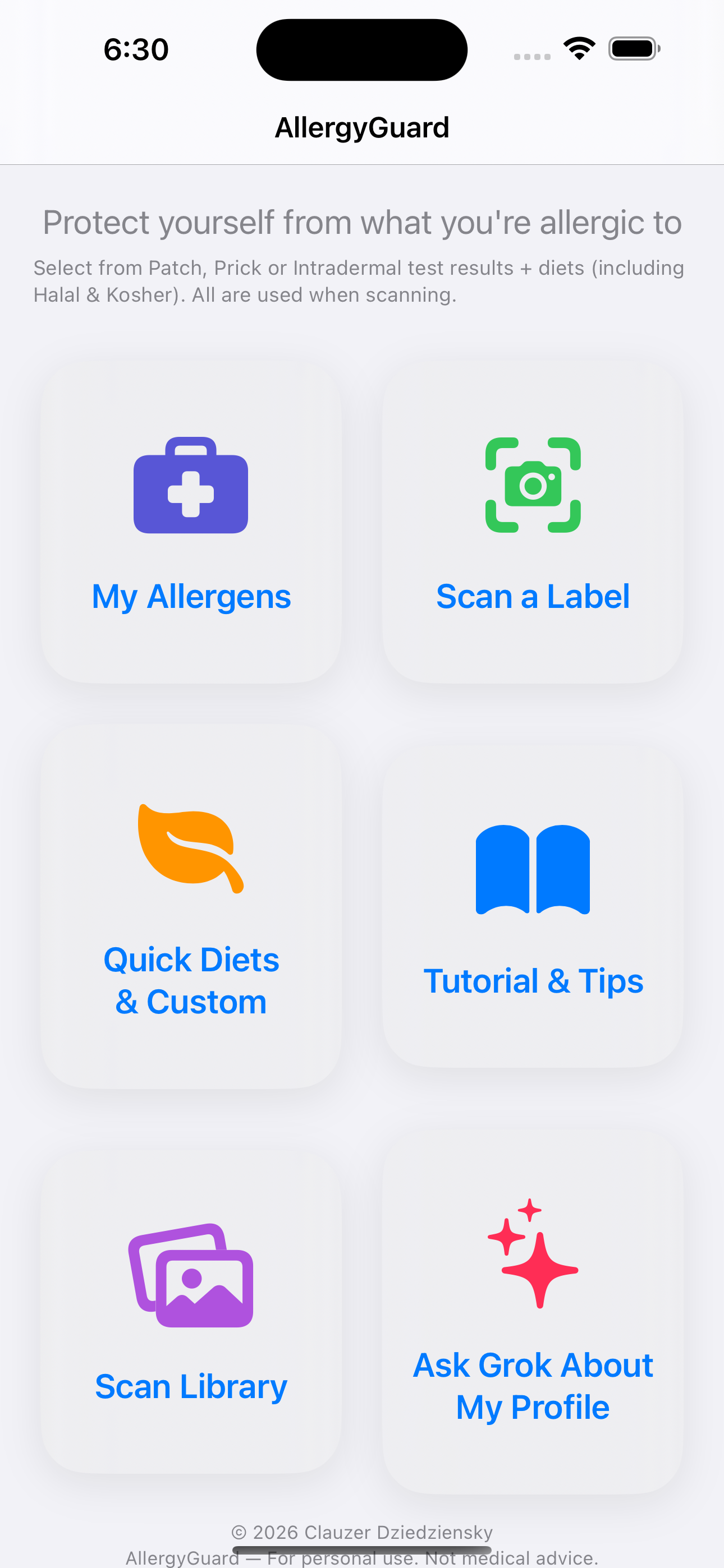 AllergyGuard Home screen
