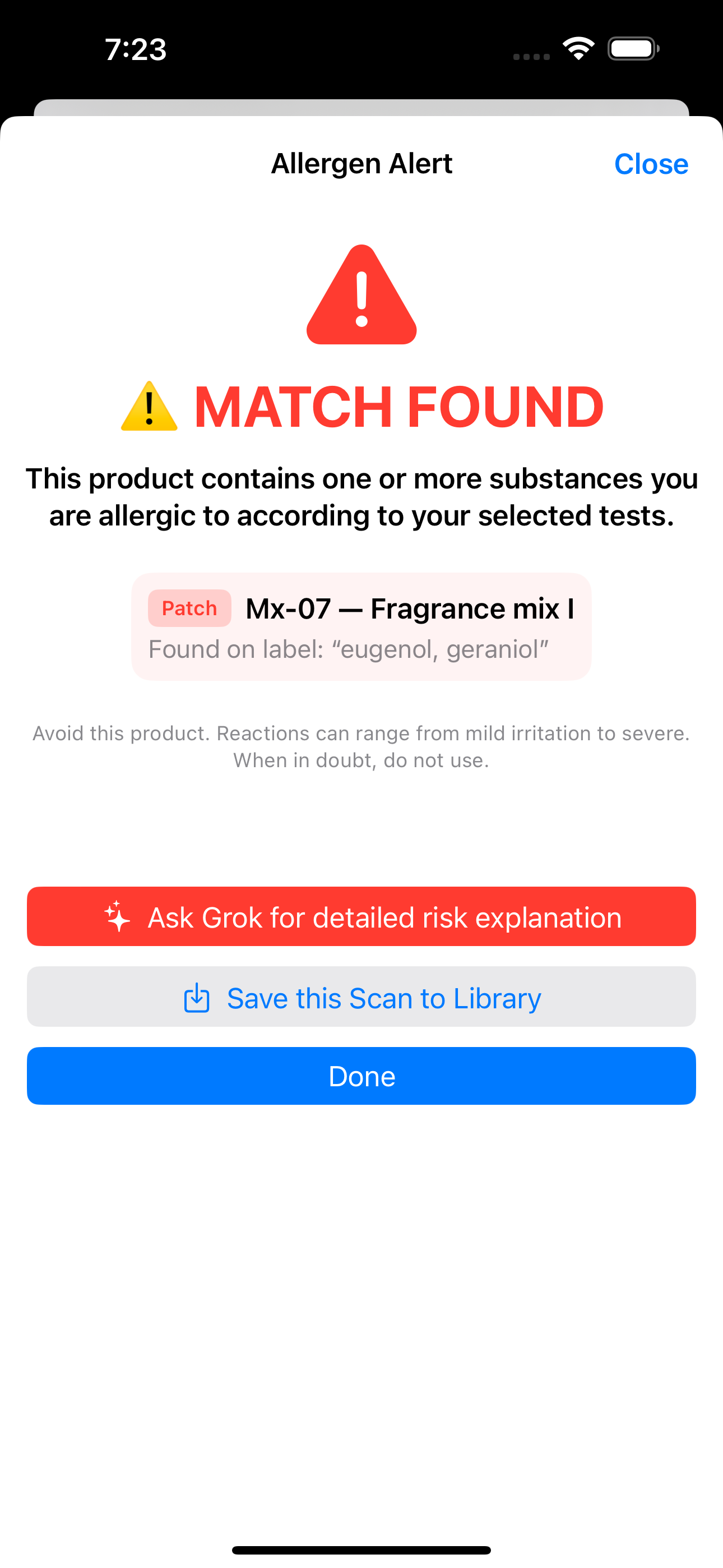 AllergyGuard Match found