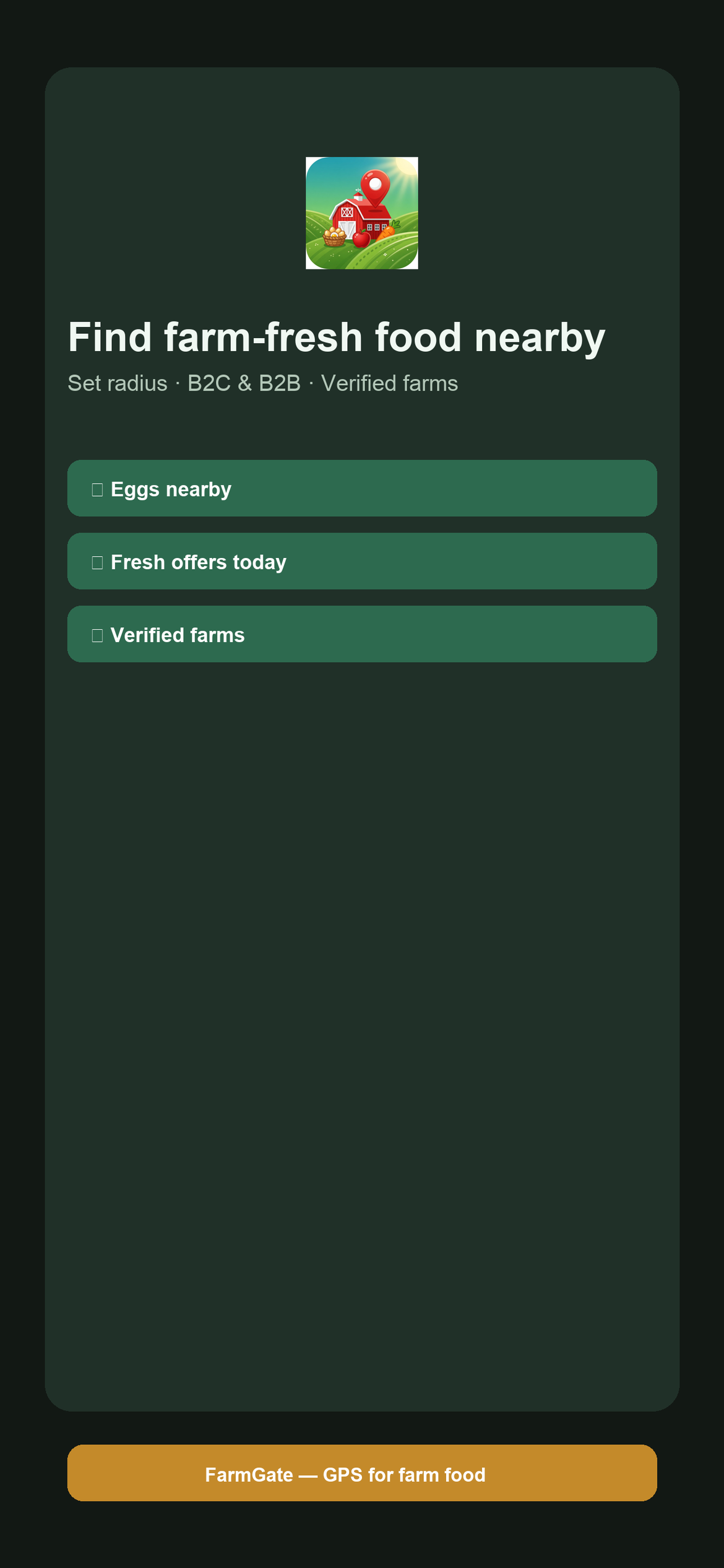 FarmGate Home — search radius and nearby producers