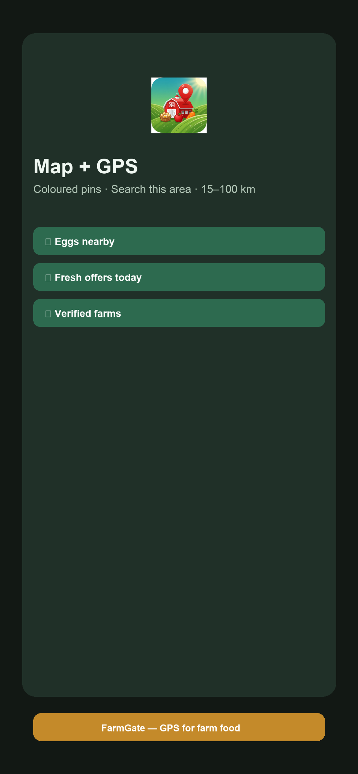 FarmGate Map — GPS pins by product