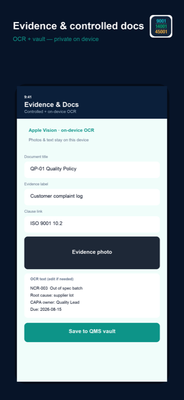 Evidence and controlled docs with OCR